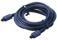 Steren 12ft TOSLINK to TOSLINK optical cable with blue connectors and jacket, coiled display