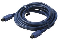 Steren 12ft TOSLINK to TOSLINK optical cable with blue connectors and jacket, coiled display