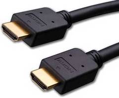 Two black HDMI cables with gold-plated connectors displayed side by side showing male HDMI connectors