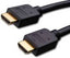 Two black HDMI cables with gold-plated connectors displayed side by side showing male HDMI connectors