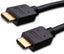Two black HDMI cables with gold-plated connectors displaying High Speed 1080p 1.4 standard connectors
