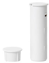 2GIG recessed wireless door contact sensor with white cylindrical housing and magnetic strike component