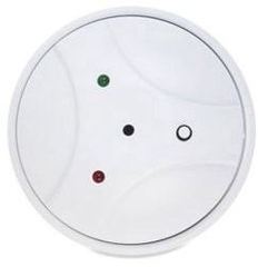 2GIG wireless glass break detector with white circular casing and four colored sensor dots on detection surface