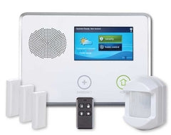 2GIG Go!Control wireless alarm and automation kit with touchscreen panel, door sensors, motion detectors, and remote control