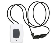 2GIG Panic Button Remote with white transmitter unit and black coiled wrist strap cord