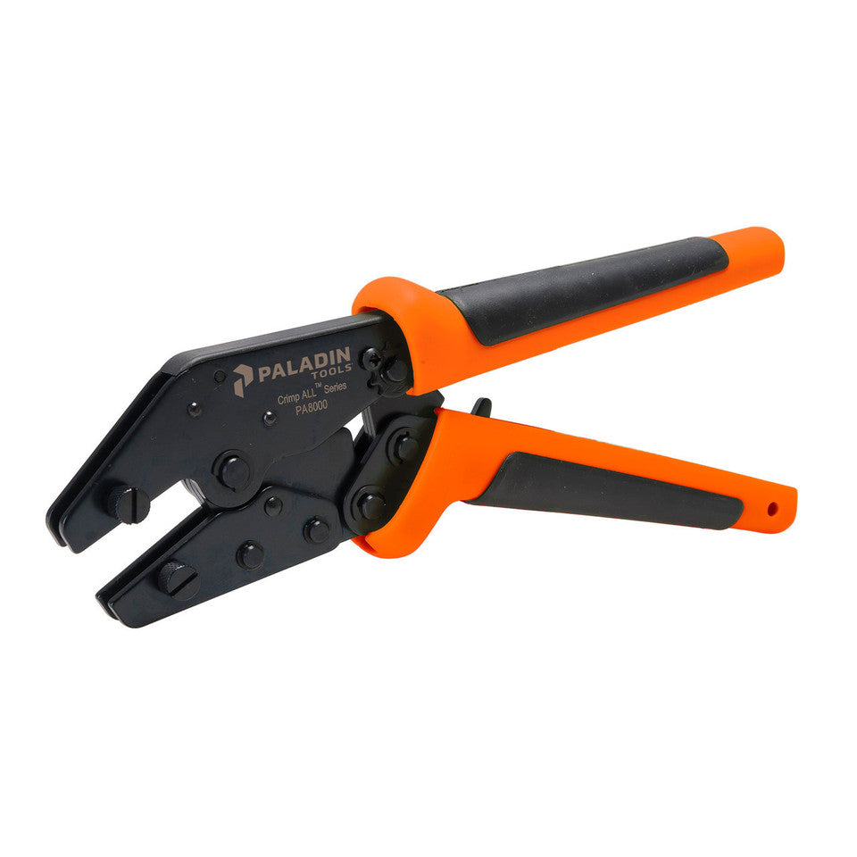 Paladin CrimpALL 8000 crimper tool with orange handles and black jaw mechanism for BNC/TNC connectors Main image