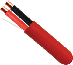 14-2 FPLP plenum fire alarm wire with red jacket and dual copper conductors exposed at end