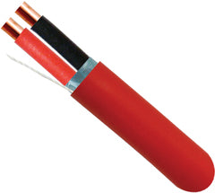 14/2 FPLP shielded plenum fire alarm wire with red jacket, black and red conductors, and copper connectors