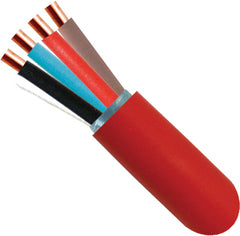 16/4 shielded FPLR fire alarm wire with red jacket and exposed copper conductors showing individual color-coded wires
