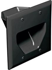 Black 2-gang recessed low voltage cable plate with brush openings for structured cabling installations Main image