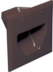 Brown 2-gang recessed low voltage cable plate with rectangular openings for structured cabling and network cables Main image