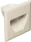 Lite almond 2-gang recessed low voltage cable plate with brushed finish for structured cabling installations
