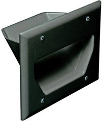 Black 3-gang recessed low voltage cable plate with mounting brackets and cable management slots Main image