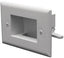 White low voltage cable wall plate with rectangular opening and mounting screws for structured cabling installation
