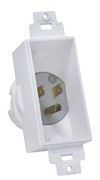 White Midlite single port recessed Decora power inlet for structured cabling installations