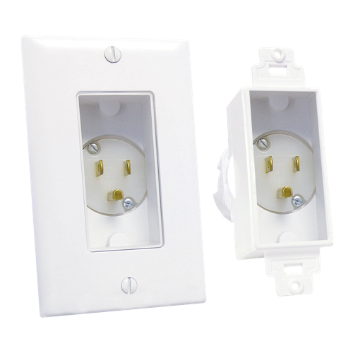 Midlite Single Port Recessed Decora Power Inlet - White Main image