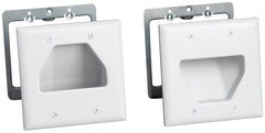 White dual cable management organizers with curved channels for routing flat panel TV cables and cords Main image