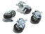 Four Kendall Howard Performance casters with chrome stems and black wheels, two with brakes and two without brakes
