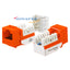 Wavenet Cat5e Keystone Jack in orange and white with internal wiring terminals visible