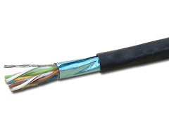 Wavenet Cat6e shielded networking cable with blue twisted pair wires visible inside black outer jacket