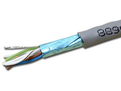 Wavenet Cat6e shielded network cable with grey jacket and blue shielding, showing twisted pair conductors inside protective … Main image