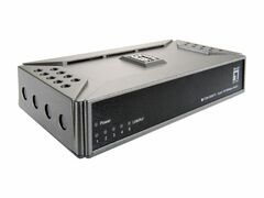 LevelOne 5-port 10/100Mbps Fast Ethernet Switch with front panel controls and rear connectivity ports
