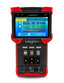 Red and black CamView IP Pro security camera tester with 4-inch touchscreen display showing network diagnostics interface