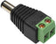 Male DC plug to terminal block connector with black plastic housing and green screw terminal block