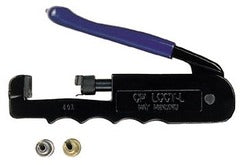 Belden Cable Pro Linear Compliant Compression Tool with blue handle, black body, and two included compression dies for netwo…