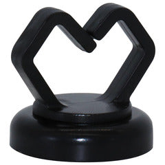 Black magnetic cable holder with heart-shaped design and 10lbs holding capacity on base stand