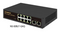 SECO-LARM Gigabit PoE+ Switch with 8 port downlink and 2 uplink ports, black rack-mount networking hardware