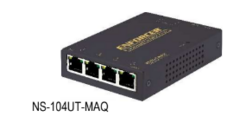 NS-104UT-MAQ 4-port 10/100 Mbps unmanaged network switch with black housing and four RJ45 downlink ports