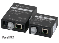 Pace1KRT Long Range Single Pair UTP Ethernet Adapter Kit with two black network units and connected cables