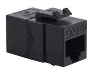 Black modular keystone coupler for network cabling with CAT6 compatibility and 25-piece quantity