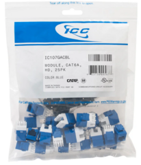 25-pack of blue ICC Cat6A HD keystone jacks for network cabling installations and structured cabling systems Main image