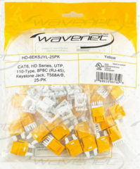 Wavenet Cat6 SDJ Series 180-degree yellow keystone jacks 25-pack in original packaging