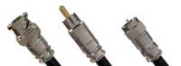 Three Holland MCV universal compression RCA connectors for RG6 cable shown from different angles