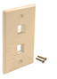 Ivory 2-port single gang flush style network faceplate with two rectangular openings and mounting screws