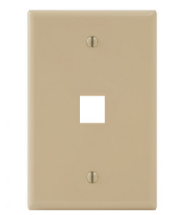 Ivory single gang oversized network faceplate with one port opening for structured cabling