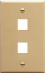 Ivory oversized faceplate with two square ports for network cabling, single gang wall mount Main image