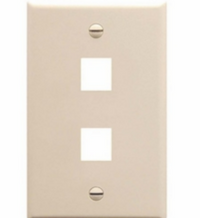 Almond single gang oversized faceplate with two square port openings for network cabling