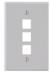 White oversized single gang faceplate with three rectangular port openings for network cabling