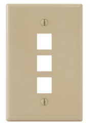 Ivory single gang oversized faceplate with three square port openings for network cabling accessories