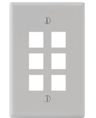 White ICC single gang oversized faceplate with 6 port openings arranged in 3 rows of 2 columns