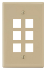 Ivory single gang oversized faceplate with six rectangular port openings arranged in two columns