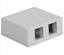 White 2-port Elite surface mount box with dual network connection openings for structured cabling installation
