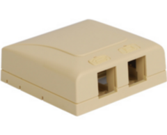 Ivory 2-port elite surface mount box for network cabling with dual outlet openings Main image