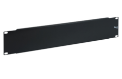 Black steel blank cable management panel for 2RU server rack mount systems, front view