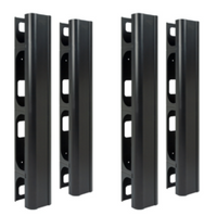 Four black vertical metal channels for 7-foot server racks with mounting holes, designed for side or center installation