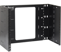 ICC EZ Fold black hinged wall mount bracket with 6-inch depth for 8 RU rack installation